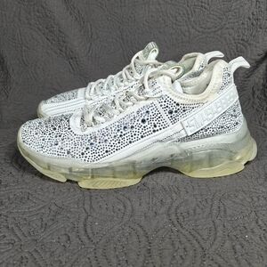 Steve Madden Women's Maxima Rhinestone Sneakers Off White Platform Shoe Size 10M